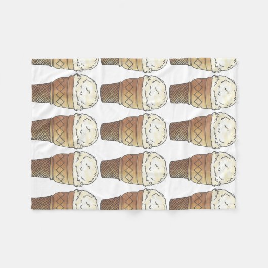 バニラアイスクリームケーキコーンスクープ甘いグルメ フリースブランケット (正面(横))