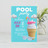バニラアイスクリームコーン誕生日プールパーティー 招待状 (スタンド正面)