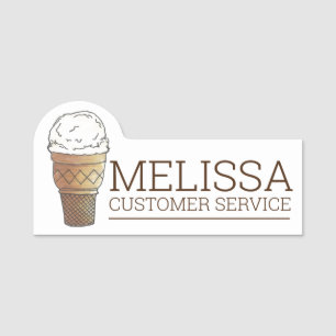 バニラアイスクリームスクープのケーキコーン乳製品バー 名札