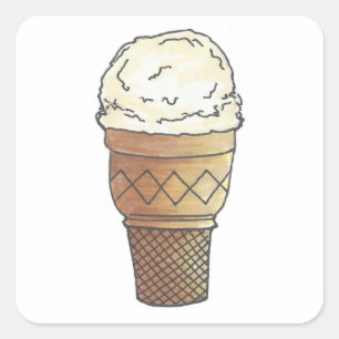 バニラアイスクリームスコップケーキコーンデザートサマー スクエアシール