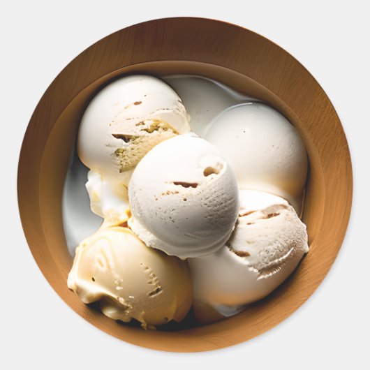 バニラアイスクリームフードのボウル ラウンドシール (正面)