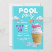 バニラアイスリームコーンバースデープールパーティー 招待状 (正面)