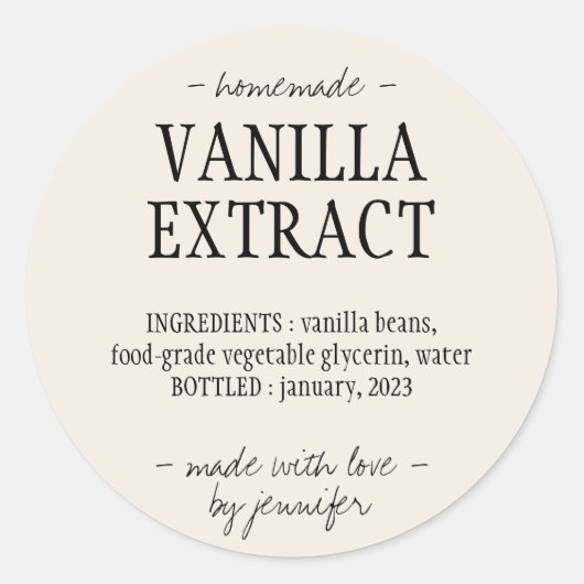 バニラエキスボトル 手作り 飲料 クリーム アイボリー ラウンドシール (正面)