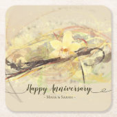 バニラオーキッドフラワー抽象芸術アート書道 スクエアペーパーコースター (正面)