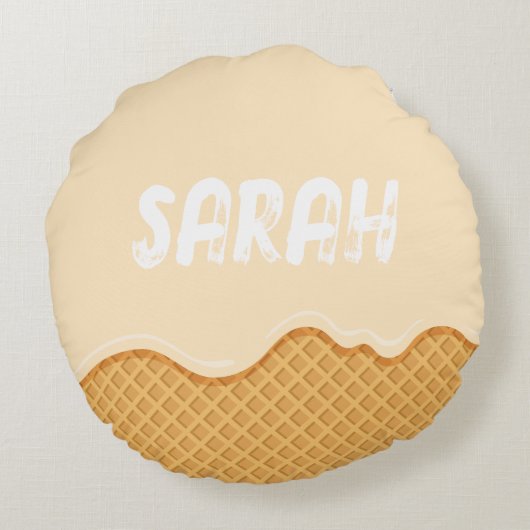 バニラカスタムアイスクリームかわいいデザイン子供へ ラウンドクッション (裏面)