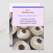 バニラカップケーキ誕生日パーティーの招待 招待状 (正面/裏面)