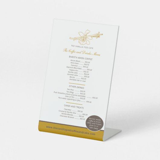 バニラカフェコーヒードリンク価格リスト茶色の黄色 台座サイン (正面)