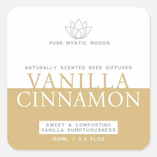 バニラシナモン茶色の黄色の白いリードのディフューザー スクエアシール (正面)
