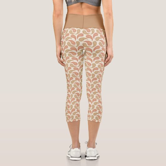 バニラブラウンペイズリーパターン高いウェイストキャプリス カプリレギンス (裏面)