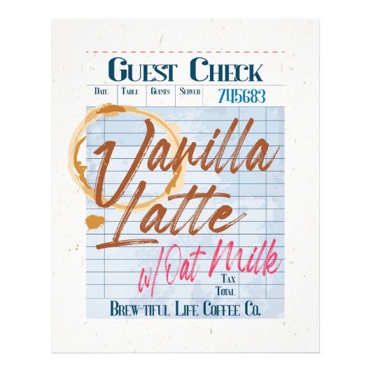 バニララテオアットミルクコーヒーゲストチェックレシート フォトプリント            (正面)