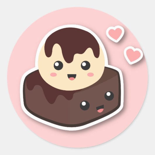 バニラ素晴らしアイスクリームとブラウニーのペア ラウンドシール (正面)