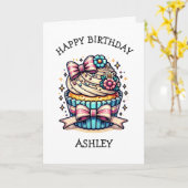 バニラ誕生日カップケーキの内側カラーページ カード (黄色い花)