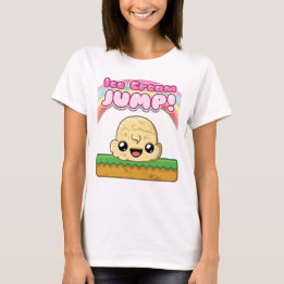 バニラ・スコップとアイスクリームジャンプのテキスト Tシャツ
