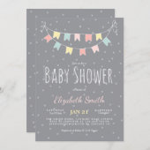 バニングベビーシャワー招待状グレーピンクミント 招待状 (正面/裏面)