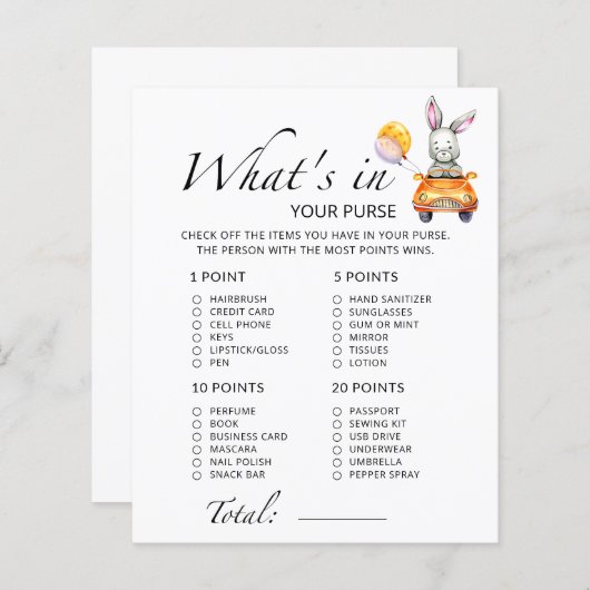 バニーあなたの財布の赤ちゃんシャワーゲームに何がある (正面/裏面)