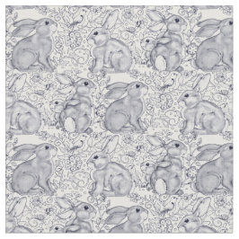 バニーうさぎのトイレパターンブルー&ホワイトカワイトデコール ファブリック