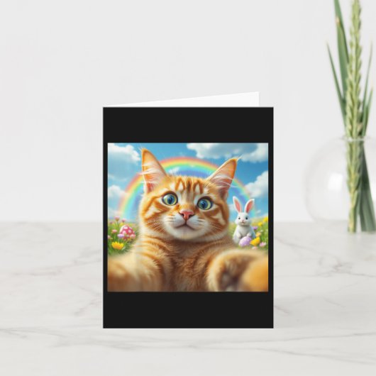 バニーおもしろいキュートなイースターデイ猫Phの猫セルフィー カード (正面)