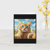 バニーおもしろいキュートなイースターデイ猫Phの猫セルフィー カード (黄色い花)