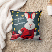 バニーおもしろいキュートなクリスマスうさぎサンタ クッション (ブランケット)