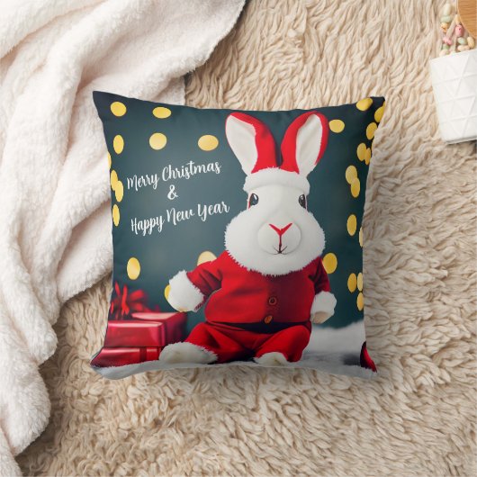 バニーおもしろいキュートなクリスマスうさぎサンタ クッション (ブランケット)