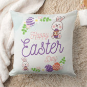 バニーおもしろいハッピーイースターデイ装飾用クッション クッション (ブランケット)