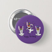 バニーおもしろいハッピーバースデーかわいいキッズラビット 缶バッジ (正面&裏面)