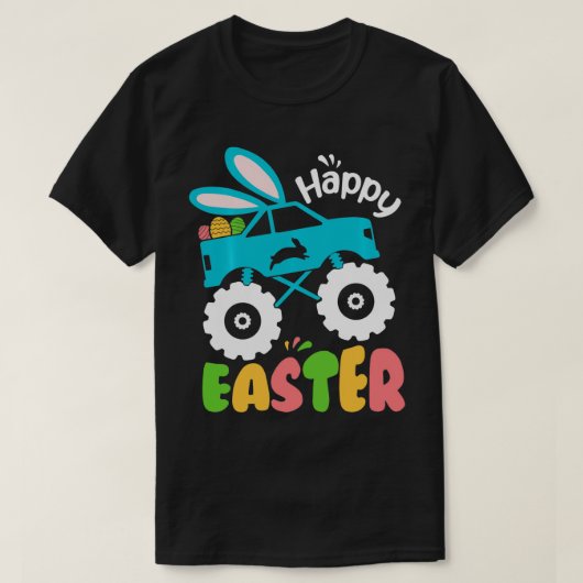 バニーおもしろい耳のモンスタートラック復活祭エッグEa Tシャツ (デザイン正面)