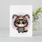 バニーおもしろい衣装パープルハッピーイースターの子猫 箔シーズンカード (立ち正面)