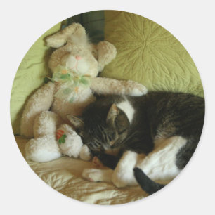 バニーおよび子猫の友人のステッカー ラウンドシール