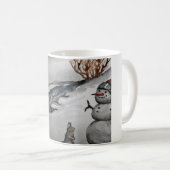 バニーおよび雪だるまの冬のマグ コーヒーマグカップ (正面右)