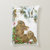バニーおよび鳥の楽しむな雪のクリスマスの装飾の枕 アクセントクッション (裏面(縦))