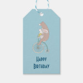 バニーお洒落とクマが一緒に乗る誕生日 ギフトタグ (正面)