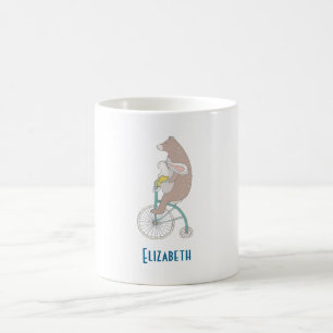 バニーお洒落とクマが一緒に自転車に乗る コーヒーマグカップ