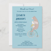 バニーお洒落とクマが自転車に乗る誕生日 招待状 (正面)