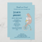 バニーお洒落とクマが自転車に乗る誕生日 招待状 (正面/裏面)