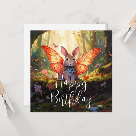 バニーお洒落の魅惑の森ハッピーバースデー カード (正面/裏面インサイチュ)