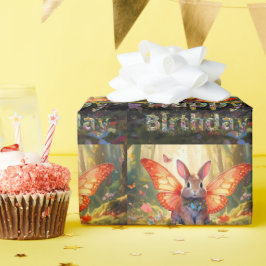 バニーお洒落の魅惑の森ハッピーバースデー ラッピングペーパー