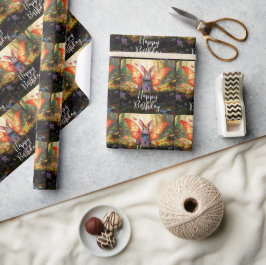 バニーお洒落の魅惑の森ハッピーバースデー ラッピングペーパー