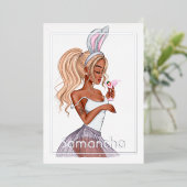 バニーお洒落イースター誕生日カクテルガールフォイル 箔招待状 (立ち正面)