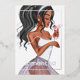 バニーお洒落イースター誕生日カクテルガール 箔招待状