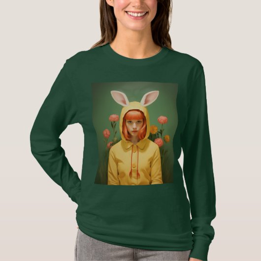 バニーお洒落フードの女の子 Tシャツ (正面)