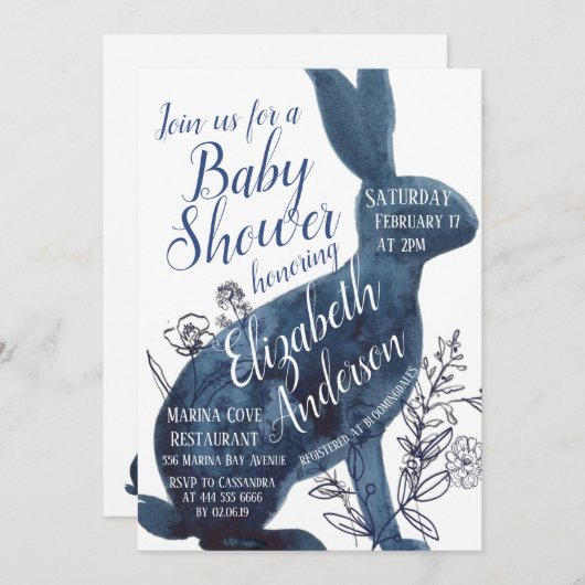 バニーお洒落ベビーシャワー招待状 招待状 (正面/裏面)