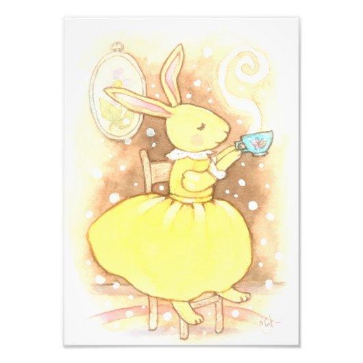 バニーお洒落ラビットカップオブティーイラストレーション フォトプリント            (正面)