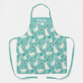 バニーお洒落ラビットティール（緑がかった色）フローラハートデザイン エプロン (正面)