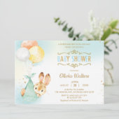 バニーお洒落ラビットバルーン赤ちゃんシャワーボーイ 招待状 (スタンド正面)