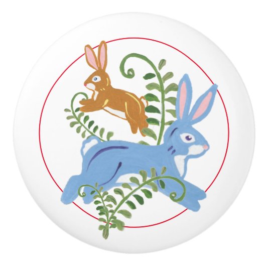 バニーお洒落ラビットフォーク素朴子供部屋子 セラミックノブ (正面)