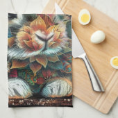 バニーお洒落ラビットフローラ抽象芸術ブラックティール（緑がかった色） キッチンタオル (四つ折り)