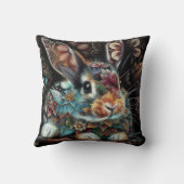 バニーお洒落ラビットフローラ抽象芸術ブラックティール（緑がかった色） クッション (裏面)