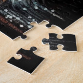 バニーお洒落ラビットフローラ抽象芸術ブラックティール（緑がかった色） ジグソーパズル (側面)