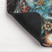 バニーお洒落ラビットフローラ抽象芸術ブラックティール（緑がかった色） マウスパッド (コーナー)